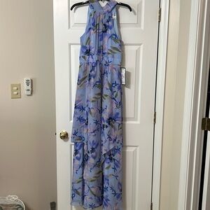 NEVER WORN Eliza J full length halter neck dress with bow in back